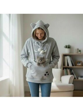 Gray Cat Hoodie for Pet Lovers